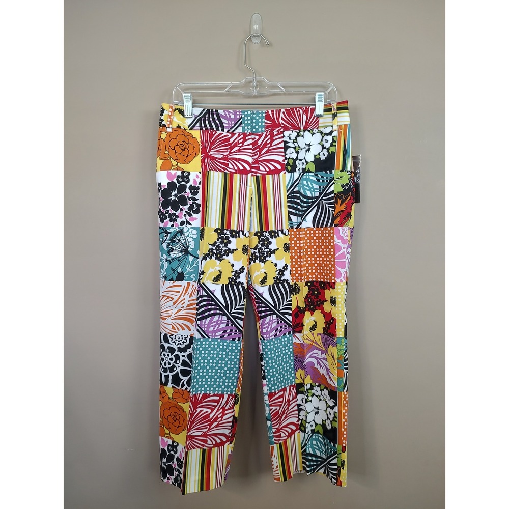 Madison Studio Womens Patchwork Floral Striped Straight Leg Pants Multi Size 8